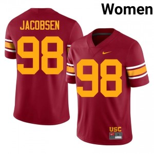#98 Cash Jacobsen Trojans Cardinal Alternate Jersey | Elite Swen Women Player Football Gear 55360045
