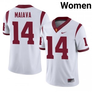 White Jayden Maiava #14 USC Trojans Jersey | Women High School Football Licensed Stitched 40411753