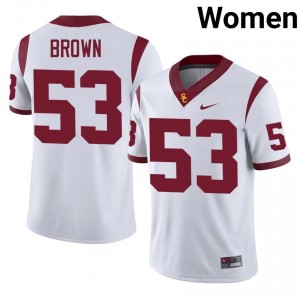 #53 Luke Brown Trojans White Jersey | Classic Stitched Women Player Football Gear 74160184