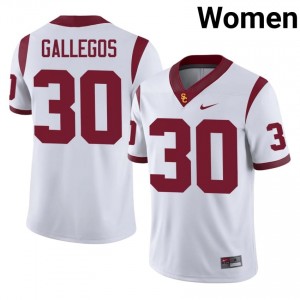 White Marquis Gallegos #30 USC Trojans Jersey | Women High School Football Moisture Wicking Stitched 87519749