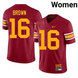 #16 Prophet Brown Trojans Cardinal Alternate Jersey | Elite Swen Women Player Football Gear 71928434
