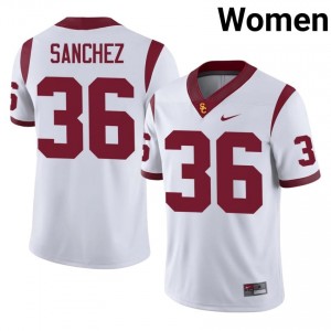 #36 Rey Sanchez Trojans White Jersey | Elite Stitched Women Player Football Gear 26738441
