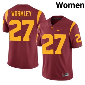 Durable Riley Wormley #27 Trojans Cardinal Jersey | Women University Football Embroidery Fan Gear 43811616
