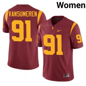 #91 Alex VanSumeren Trojans Cardinal Jersey | Alumni Embroidery Women Player Football Gear 59040187