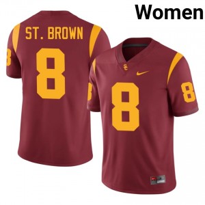 Elite Thread Amon-Ra St. Brown #8 Trojans Cardinal Jersey | Women University Football Embroidery Fan Gear 63576645