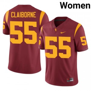#55 Chris Claiborne Trojans Cardinal Jersey | Authentic Embroidery Women Player Football Gear 86257065