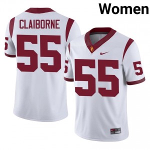 White Chris Claiborne #55 USC Trojans Jersey | Women High School Football Limited Stitched 71627493