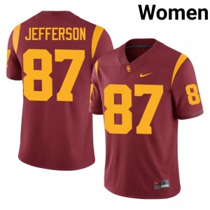 Officially Licensed Josiah Jefferson #87 Trojans Cardinal Jersey | Women University Football Embroidery Fan Gear 70455032