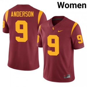 Officially Licensed Terrell Anderson #9 Trojans Cardinal Jersey | Women University Football Embroidery Fan Gear 83672166