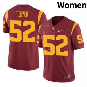 Elite Thread Tomuhini Topui #52 Trojans Cardinal Jersey | Women University Football Embroidery Fan Gear 64833705