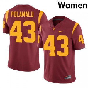 #43 Troy Polamalu Trojans Cardinal Jersey | Elite Embroidery Women Player Football Gear 24434579
