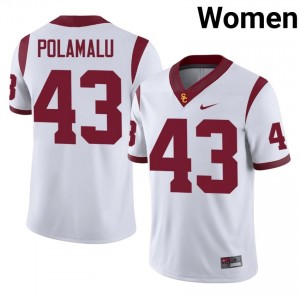 White Troy Polamalu #43 USC Trojans Jersey | Women High School Football Licensed Stitched 46691246
