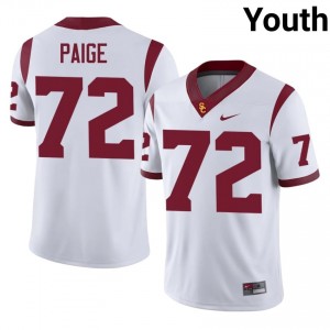 #72 Elijah Paige Trojans White Jersey | Authentic Stitched Youth Player Football Gear 32871549