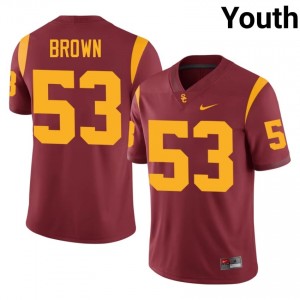 Durable Luke Brown #53 Trojans Cardinal Jersey | Youth University Football Embroidery Fan Gear 88643114