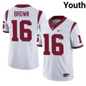 Top-Tier Prophet Brown #16 Trojans White Jersey | Youth University Football Stitched Fan Gear 32388038