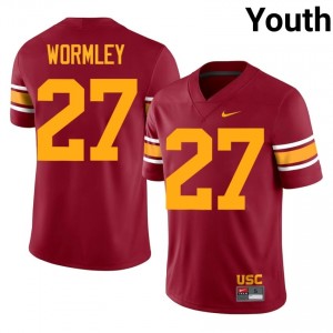 Officially Licensed Riley Wormley #27 Trojans Cardinal Alternate Jersey | Youth University Football Stitch Fan Gear 31244238