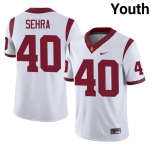 #40 Shawn Sehra Trojans White Jersey | Classic Stitched Youth Player Football Gear 80695220