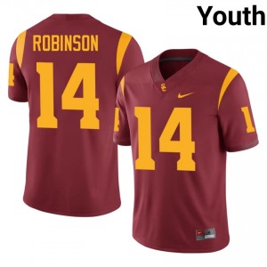 Durable Ta'Mere Robinson #14 Trojans Cardinal Jersey | Youth University Football Embroidery Fan Gear 45478199