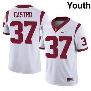 Durable Trestin Castro #37 Trojans White Jersey | Youth University Football Stitched Fan Gear 51172046