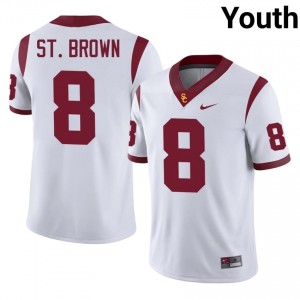 White Amon-Ra St. Brown #8 USC Trojans Jersey | Youth High School Football Moisture Wicking Stitched 68645064