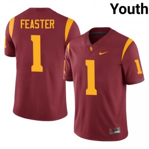 #1 Ethan Feaster Trojans Cardinal Jersey | Authentic Embroidery Youth Player Football Gear 88657470